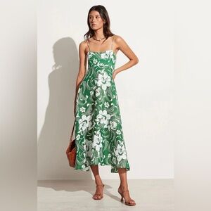 Alexandre Midi Linen Dress Camara Floral Print Green